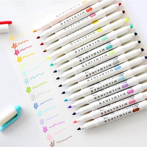 ZEBRA Mildliner 5pcs/set Mildliner Pens Highlighter Pen Mild liner Double Headed Fluorescent Pen Drawing Mark Pen Stationery