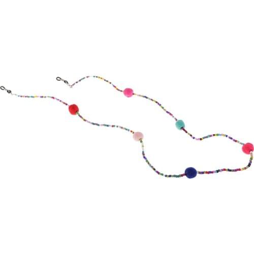 Anti Slip Colorful Beads Plush Ball Eyeglass Holder Chain Necklace Lady