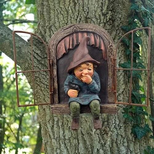 Naughty Garden Dwarf Statue Elf Going Out Tree Hugger Garden Decoration Ornament Miniatures Home Outdoor Figurines Fairy & S2V2