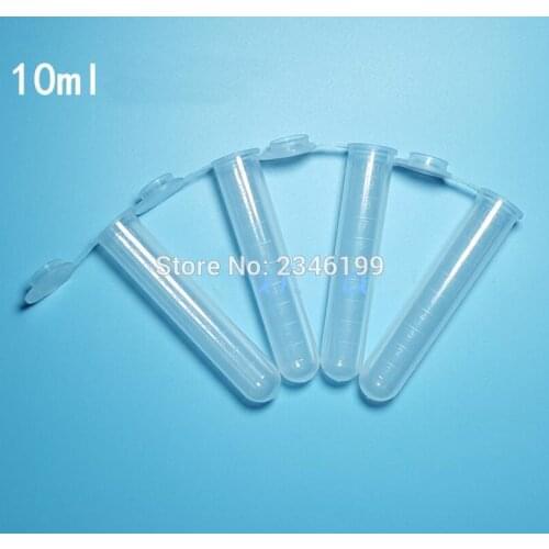 10ML 200pcs/lot PP Plastic Centrifuge Tube with Lid, Empty Capsule Packing Container with Round Bottom, Clear EP Seed Storage