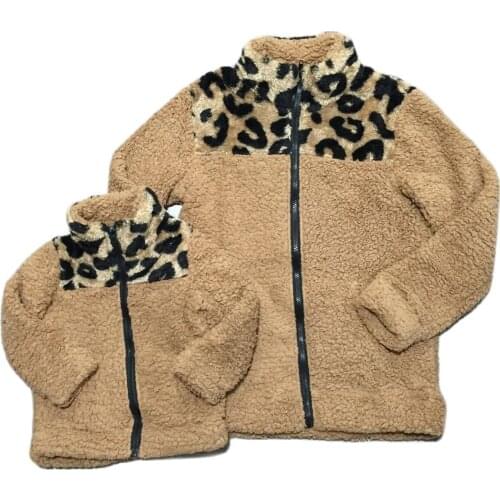 GirlyMax Fall Winter Mommy Me Leopard Plush Top Brown Mom Daughter Sherpa
