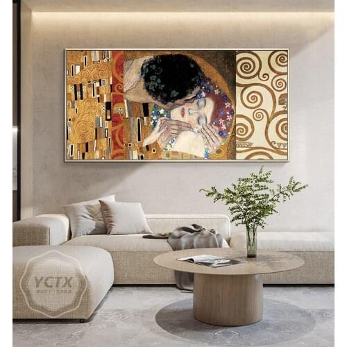 Gustav Klimt Kiss Oil paintings Hand Painted Canvas Painting Luxury gold leaf Mrual Large Wall Art For Villa Living Room Decor