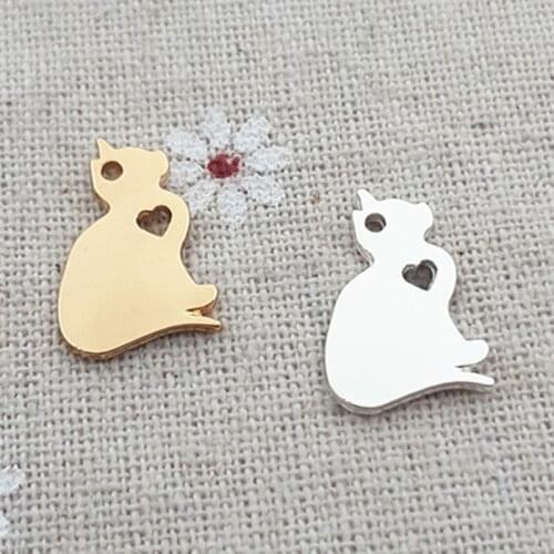RONGQING 20pcs/lot 12*18MM Cute Kitty Charms Hollow Heart Cat Animal Pendant for Necklace Making