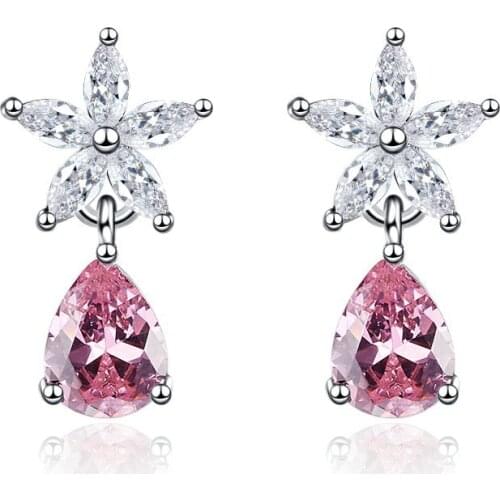 YaYI Jewelry Fashion Princess Cut Pink Natural Cubic Zirconia Silver Color Wedding Party Lover Wear Ear Stud Precious Earrings