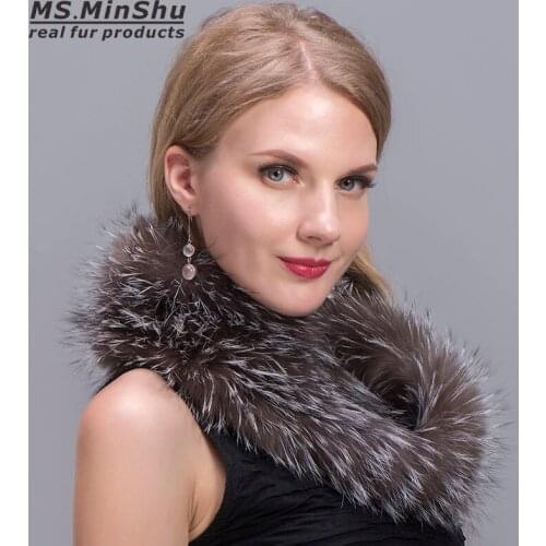 MS.MinShu Natural Fox Fur Neck Ring Fashion Fox Fur Scarf Ladys Neck Warmer Genuine Fox Fur Scarf Collar Knit Fluffy Fur Collar