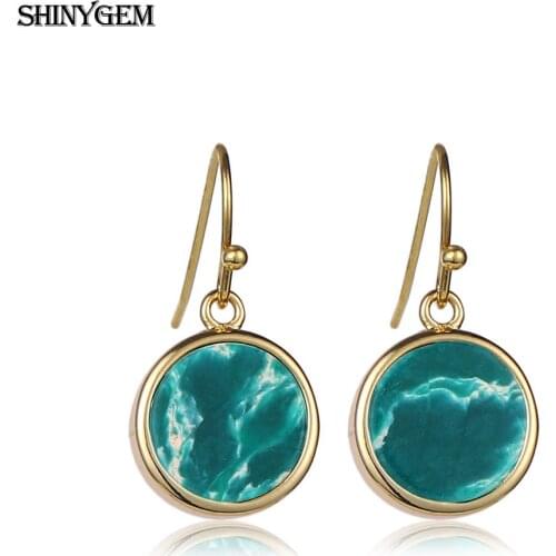 ShinyGem 10mm Round Genuine Natural Sea Sediment Jaspers Drop Earrings Gold Plating Personalize Natural Stone Earrings For Women