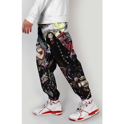 WAWNI 3D Anime Japanese Cargo Pants One Piece Harajuku Streetwear Elastic Waist Harem Hip Hop Joggers Pants