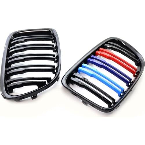 Replacement Kidney Grills Gloss Black M Color Double Slats Double Line Black M-Color Front Grill for BMW E84 X1 10-15