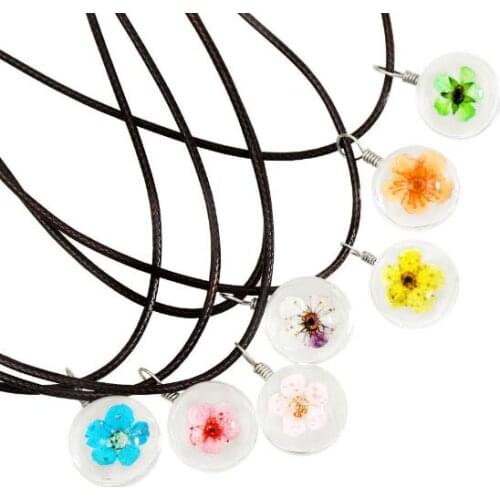 Glass Ball Dried Flower Necklace Leather Chain Handmade Dried Flower Necklace Girlfriend Gifts Elegant Glass Ball Flower Jewelry
