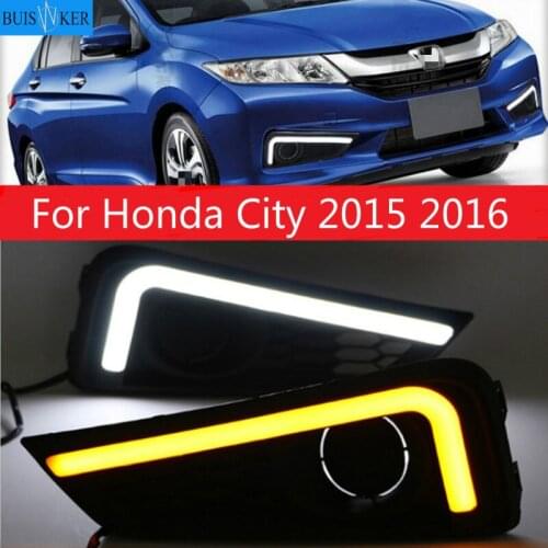 LED daytime Running Lights for Honda City 2015 2016 fog lamp cover drl with yellow turn signal light car styling