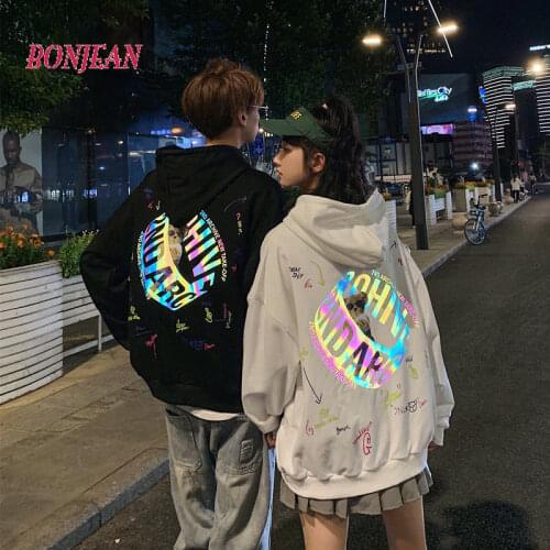 Reflective Bear Women Hoodies Sweatshirt 2020 Plus Size Harajuku Korean Fashion Loose Couple Clothes
