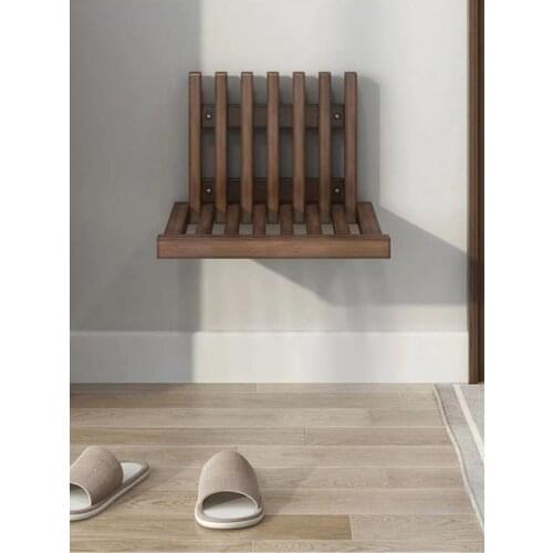 Ultra Thin Hidden Wall Hanging Folding Stool Porch Chair Shoe Changing Wall-Mounted Folding Bathroom Stool Woodware