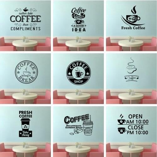 Creative Coffee Vinyl Wall Or Window Door Sticker Waterproof Glass Door Mural Poster For Coffee Shop Kitchen Shop Decoration