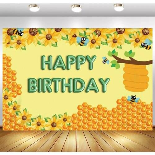 Yellow Theme Kids Birthday Photography Backdrops Little Bees Sunflower Newborn Baby Shower Photo Background Cake Table Decor