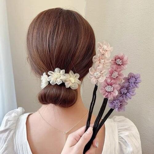 New Korean Chiffon Flowers Women Hair Bands Elegant Maruko Hairstyles Long Spin Hairbands Fashion Girl Hair Accessories Headwear