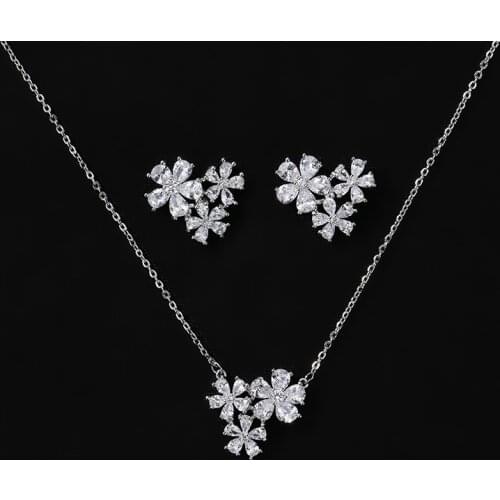 Jewelry Set HADIYANA Flower Shape Simple Necklace And Earrings Set Women Party Wedding Girlfriend Gift CN1190 Conjunto de joyas