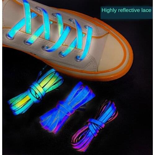 1 Pair Flat 8mm Reflective Runner Shoe Laces Safety Luminous Glowing Shoelaces Unisex For Sport Basketball Canvas Shoes A98623