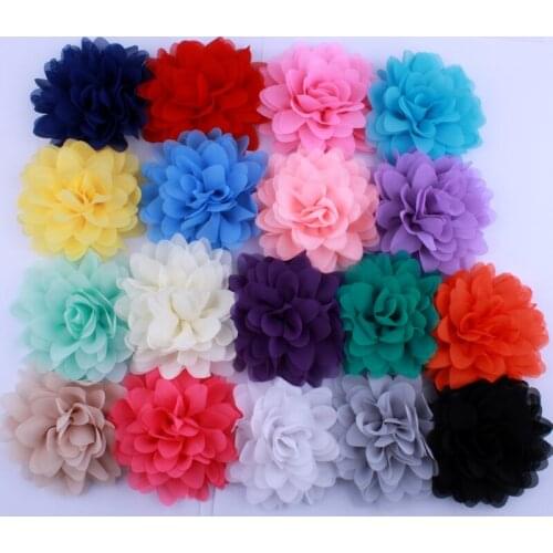 120PCS 9.5CM Big Solid Bright Color Chiffon Flowers For Hair Clips Petal Peony Fabric Flowers For Headwear Accessories