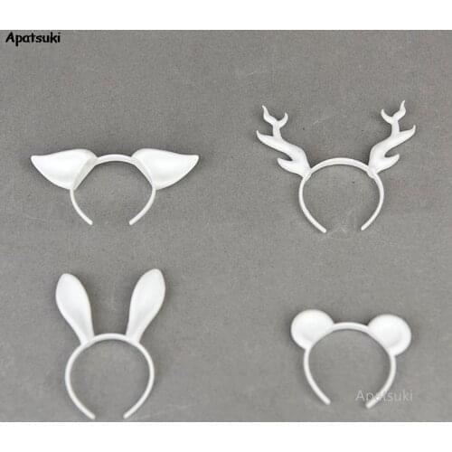 4pcs/lot White Animal Ear Headband Headwear Tiara For Barbie Doll Accessories Plastic Hairwear Hair Accessories For 1/6 Doll Toy