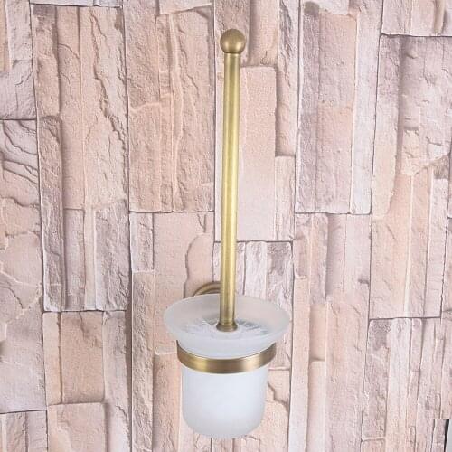 Bathroom Hardware Accessories Wall Mounted Antique Brass Toilet Brush Holder with 1 Scrub Glass Cup Dba735