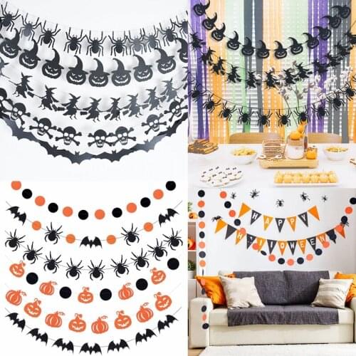 Halloween Paper String Banner Orange Pumpkin Bat Spider Skull Paper Garland Halloween Party Home DIY Hanging Bunting Decorations