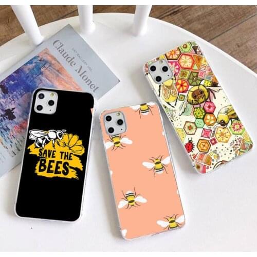 Bee Art Print Phone Case For iphone 12 11 Pro Max Mini XS Max 8 7 6 6S Plus X 5S SE 2020 XR Silicone Soft cover
