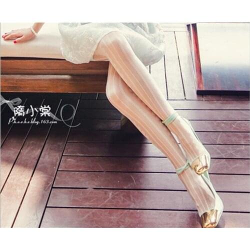 Black white sweet Retro striped lace pantyhose Women stockings sexy tights pantyhose B667