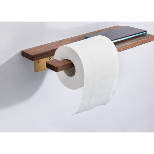 SARIHOSY Toilet Paper Holder with Shelf, Walnut & Matte Gold-Plated 105