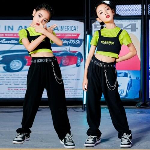 Kids Hip Hop Clothing For Girls Jazz Modern Dance Costumes Short Sleeved Cargo Pants Suit Street Dance Wear Rave Clothes DQS7606