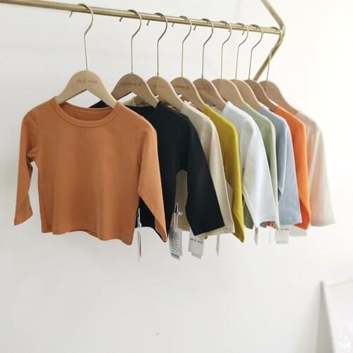 Kids T-shirts Spring Autumn Cotton Candy Color Long Sleeves Tops for Girls Boys Clothing 1 2 3 4 5 6 Years Toddler Baby Tshirt