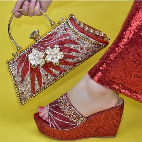 Doershow good price Italian Shoes and Bag Set African Wedding Shoe and Bag set Italy Shoe and Handbag Summer Set Women!HUK1-17