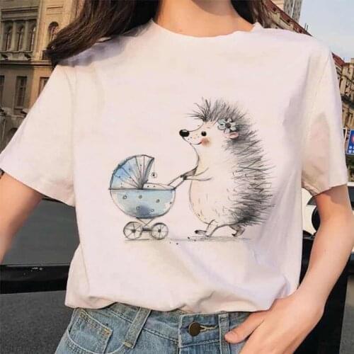 Cute Cartoon Hedgehog Graphic Printed Women T-shirt Summer New Fashion Short Sleeve Tshirts Ladies Girls Harajuku Casual Tops
