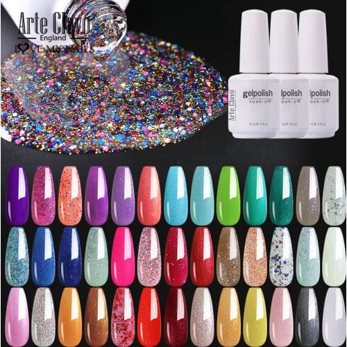 Arte Clavo Glitter Gel Nail Big Bottle Soak Off UV Gel Varnish Nail Manicure Top Base Coat Fashion Gel Polish Art Decoration