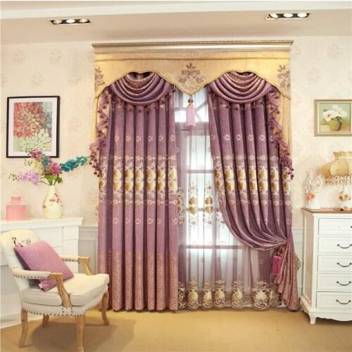 Customized European and American luxury purple embroidered blackout curtains for bedroom living room curtains kitchen hotel