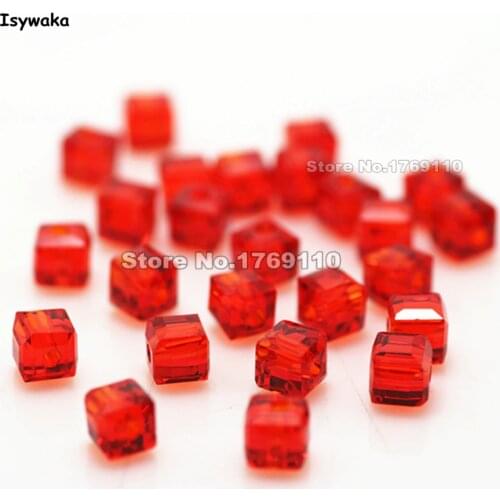 Isywaka 100pcs Cube 4mm Red Color Square Austria Crystal Beads Glass Beads Loose Spacer Bead for DIY Jewelry Making