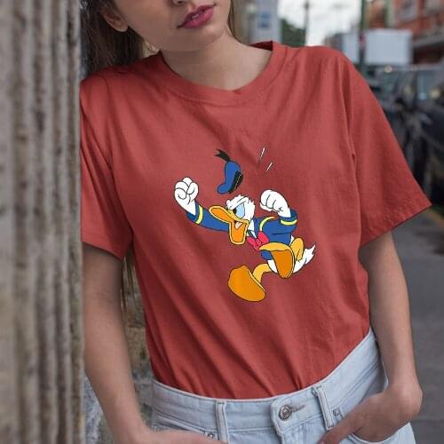 Kawaii Disney Summer New Women T-Shirts Fashion Outdoor Donald Duck Printing Round Neck Short Sleeve Comfortable T Shirts Female