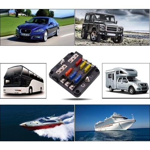 6-Ways 12V 24V 32V Blade Fuse Holder Box Terminal Block With LED Indicator Light Plastic Cover For Auto Car Marine Boat Trike