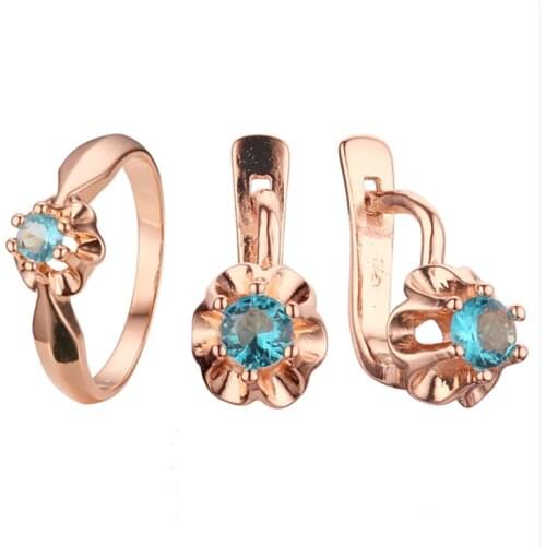 Women Jewelry Sets 585 Gold Ring Jewelry Set Blue/White Cubic Zircon Ring Earring Jewelry Set Women JewelryTime Limited Promote