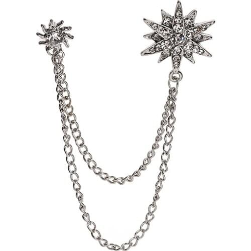 Korean Fashion Crystal Star Brooch Tassel Lapel Pins Badge Shirt Collar Chain Jewelry Gifts for Men Accessories ON SALE