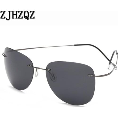 Mens 100% Real Titanium Polarized Rimless Square Matrix Sunglasses Women Outdoor Sport Driving Fishing Sun Glasse gafas очки