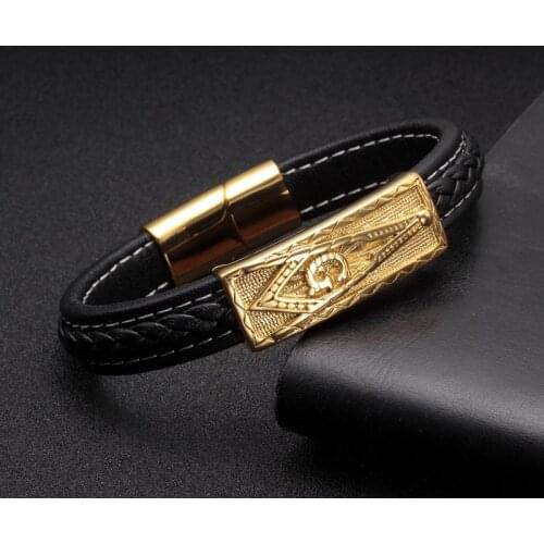 Luxury Brand Genuine Leather Men Male Bracelet Vintage Pattern Chain Link Sporty Charm Cuff Bracelet homme Jewelry Gift