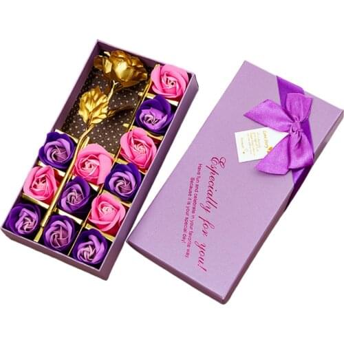 Birthday Wedding Flower Soap 13pcs Rose Gift Box Gold Valentines Day Bouquet Artificial