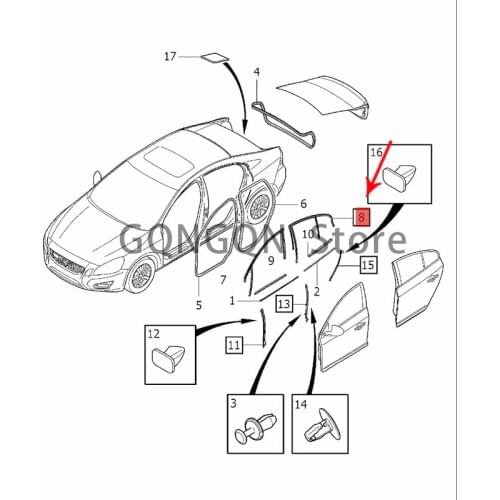 CAR right guide insert 2014-2019 vol vos60l car door trim corners, leaf panel trim, door protection molding, car door trim