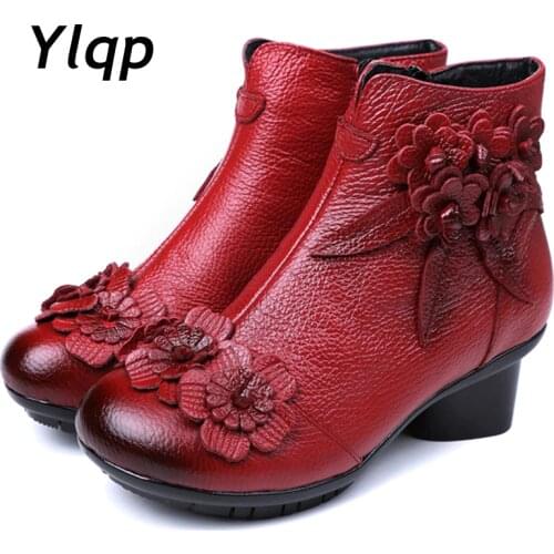 2020 New Arrival Vintage Boots Genuine Leather Ankle Boots New Winter Women Warm Shoes Soft Non-Slip Bottom Soles Plus Size