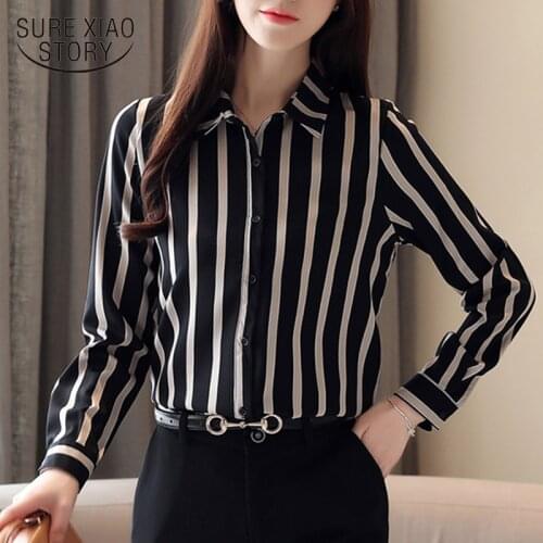Chiffon New Arrival Plus Size Long Sleeve Striped Women Tops and Blouses Fall Cardigan Blouse Women Office Lady Clothes 6765 50