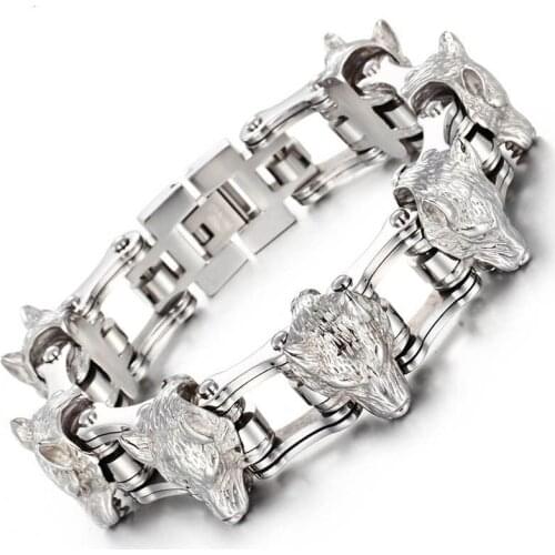 New fashion titanium bracelet stainless steel bracelet domineering wolf head men bicycle chain