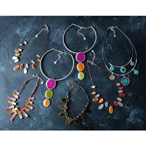 Personality Vintage Candy Rainbow Color French Niche Design Colorful Glaze Necklace Gypsy Exotic Collar Necklace