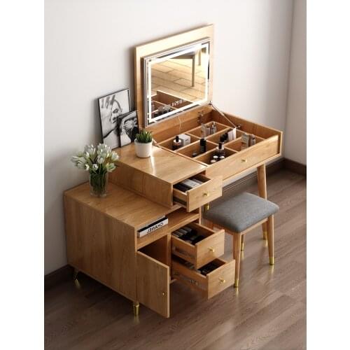 TT Flip All Solid Wood Oak Dressing Table Storage Cabinet Integrated Makeup Table Modern & Minimalism Small Apartment