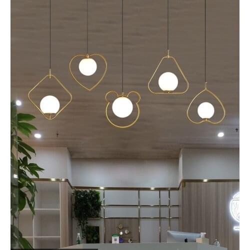 Postmodern Electroplating Golden Small Chandelier Restaurant Bar Counter Window Milk white Glass Chandelier Bedroom Bedside Lamp