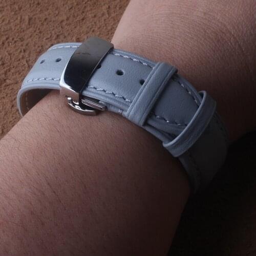 Genuine Leather Watchband 14 16 17 18 19 20mm Grey smooth soft Calfskin Strap Buckle for Brands wristwatch band belt womens mens